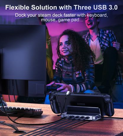 6-in-1 USB-C Dock – HDMI, PD, 3×USB-A, RJ45 for Steam Deck