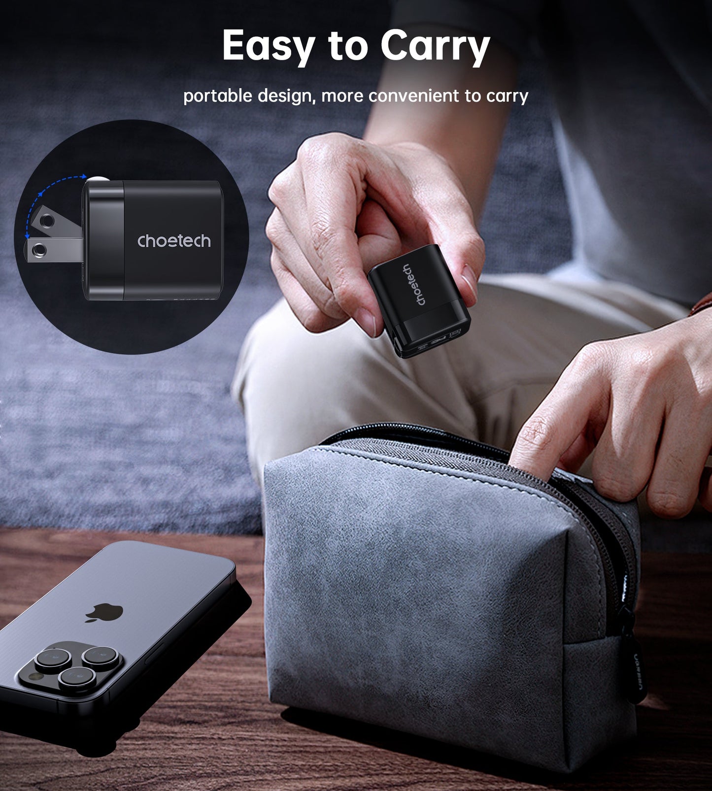 30W GaN PD Charger – Foldable Plug, USB-C for Phones/Tablets