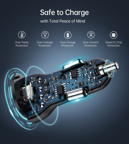 40W Dual USB-C Fast Car Charger – Compact & Efficient