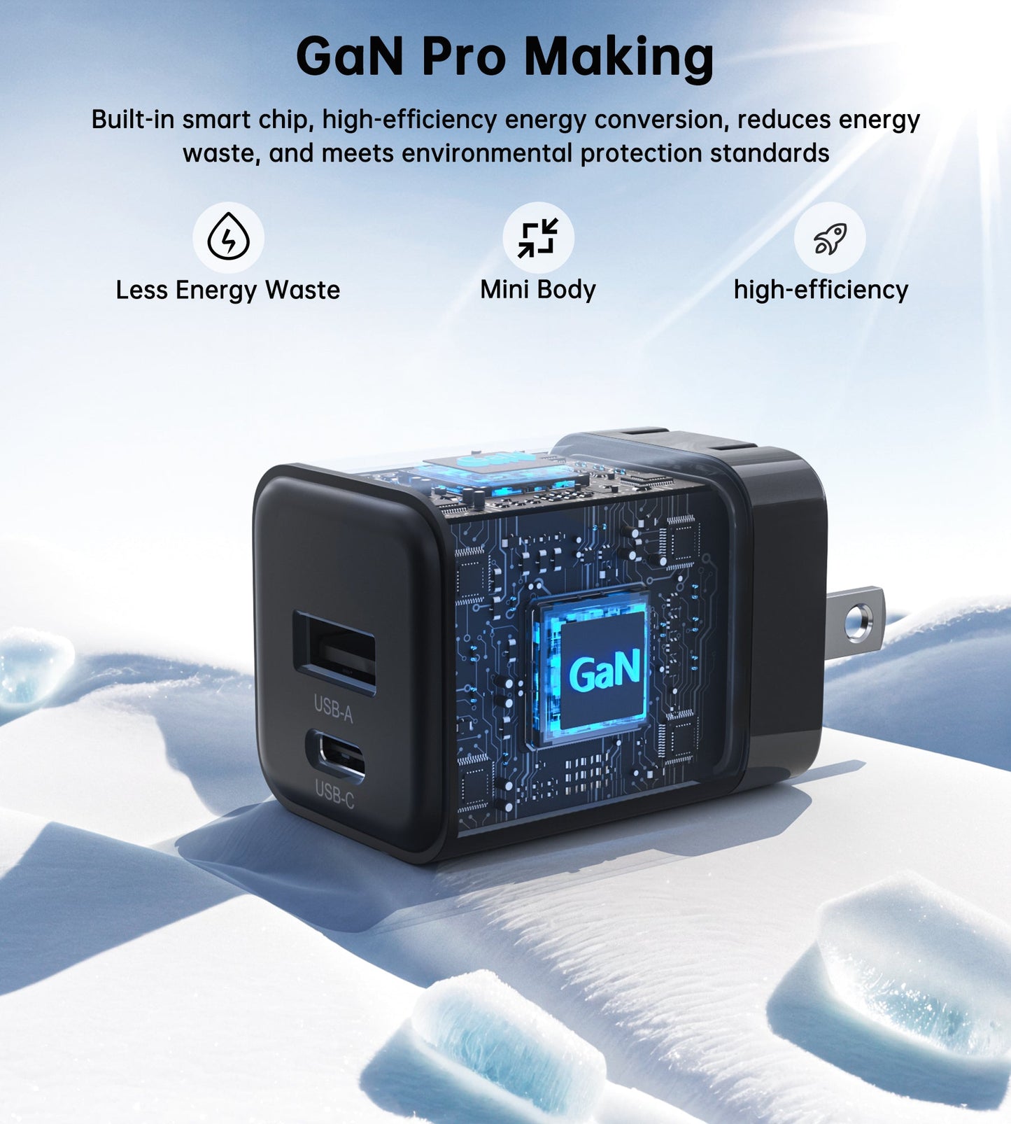 30W GaN Charger – Dual USB-C & A, for iPhone 16/15, US