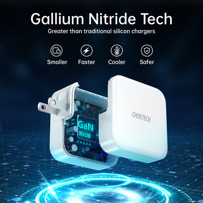 65W GaN PD Charger – Dual USB-C Ports, Foldable Fast Adapter