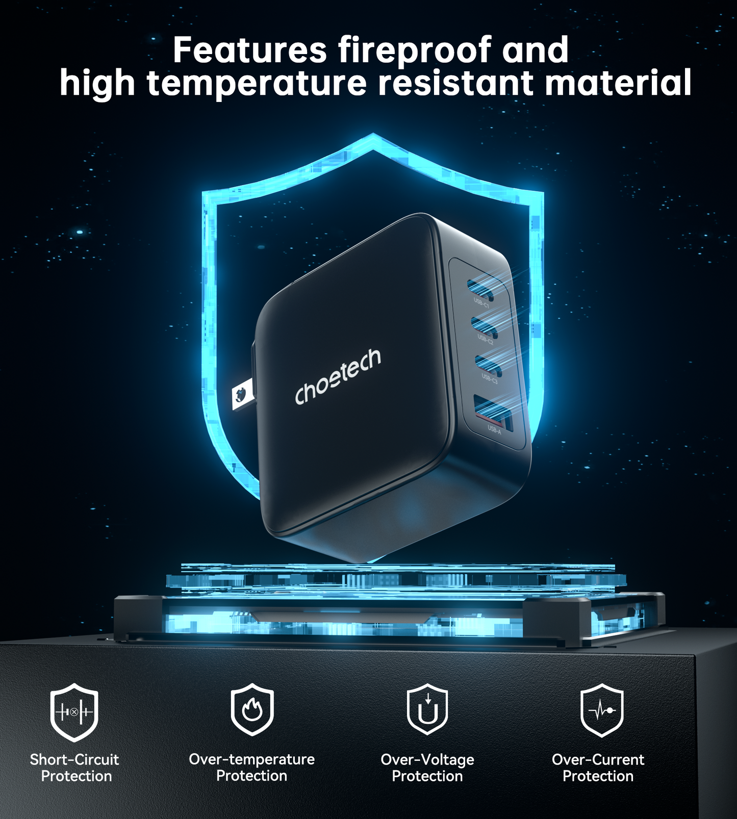 140W GaN Wall Charger – 3C1A with PD240W Cable, Black