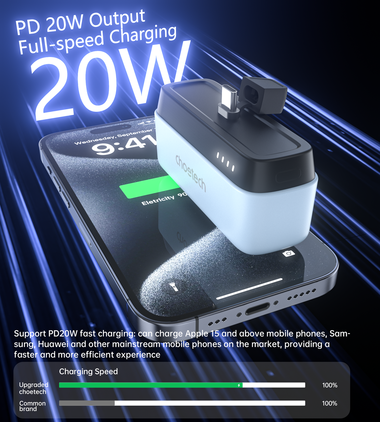 5000mAh Power Bank – PD20W with Type-C Plug, Blue