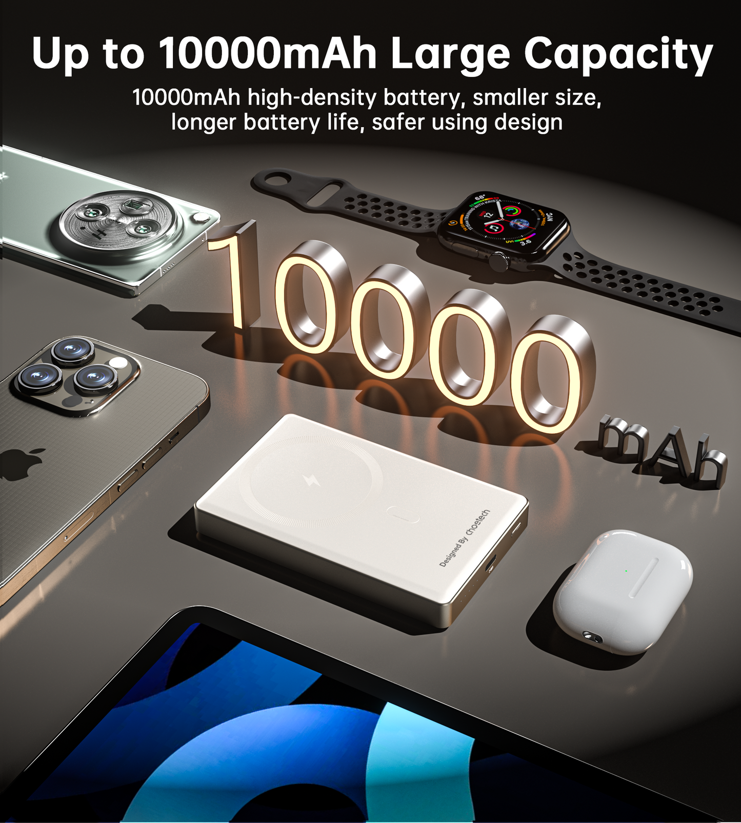 10000mAh Magnetic Power Bank – 20W Slim Design, White