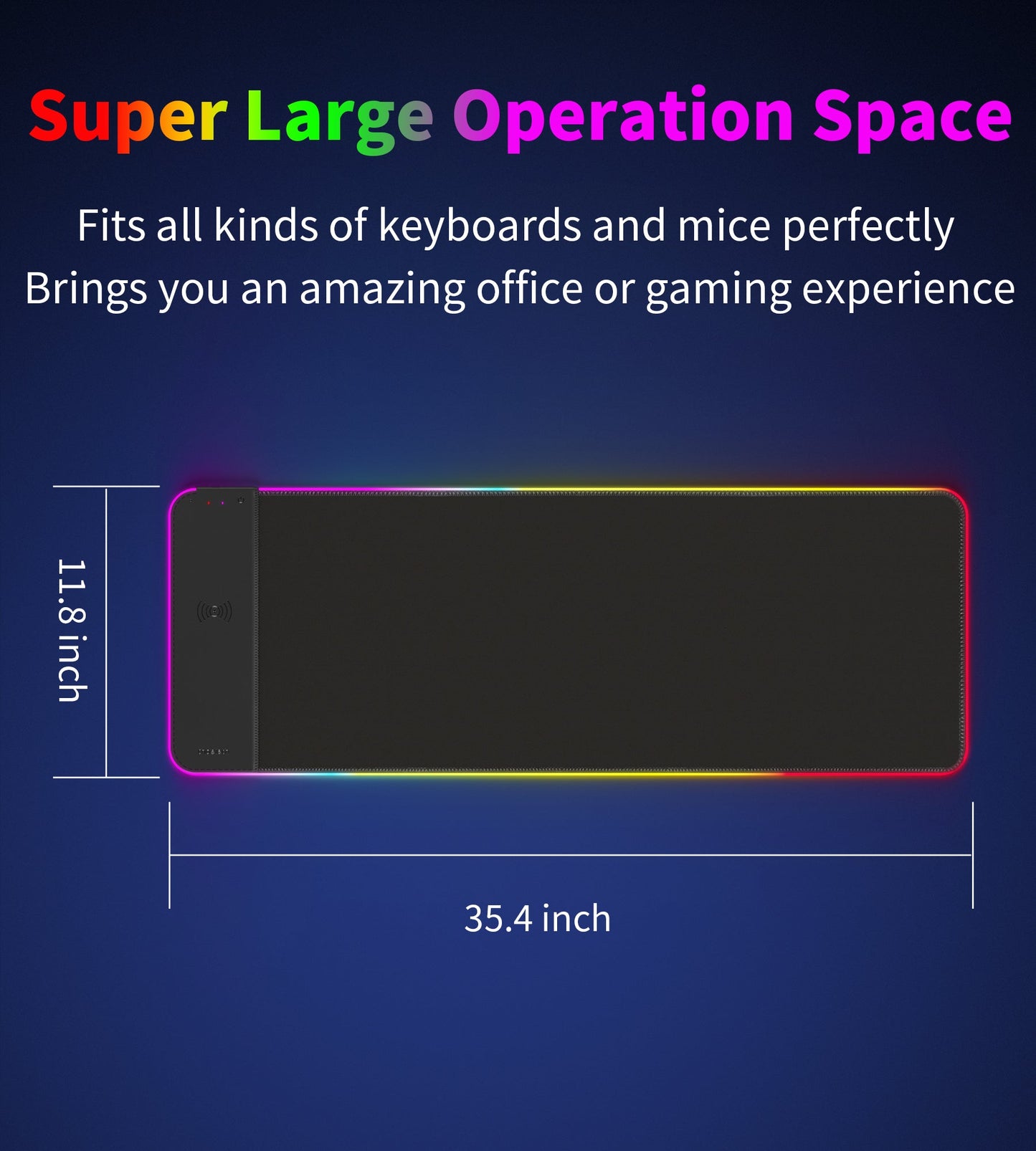 15W Wireless Charging Mouse Pad – RGB Lighting, Black