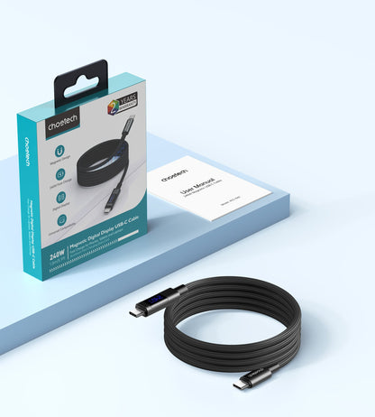 PD240W USB-C Cable – Magnetic, Display, Fast Charge, Black
