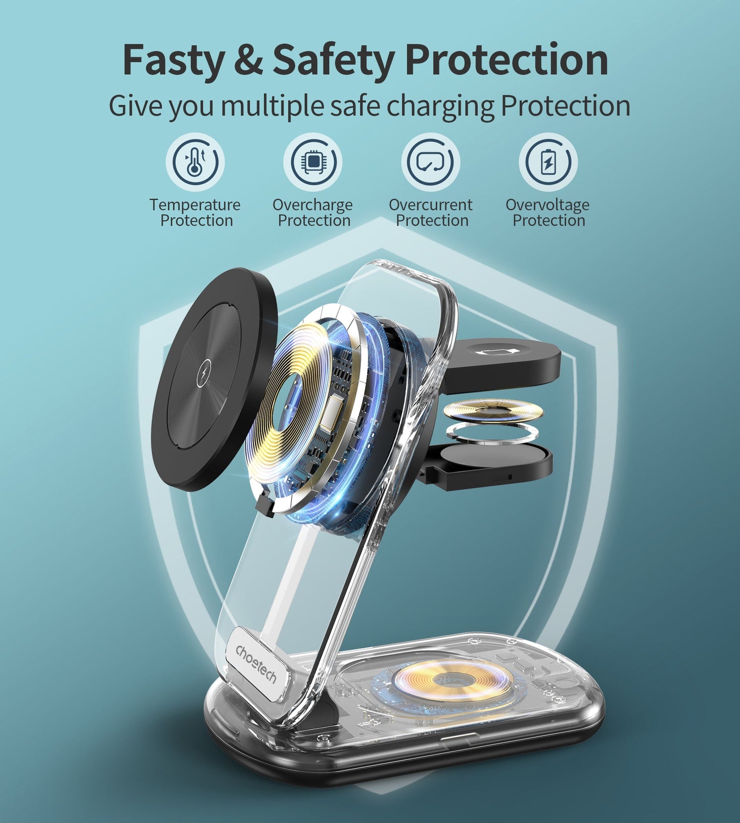 15W Foldable 3-in-1 Magnetic Wireless Charger – Black