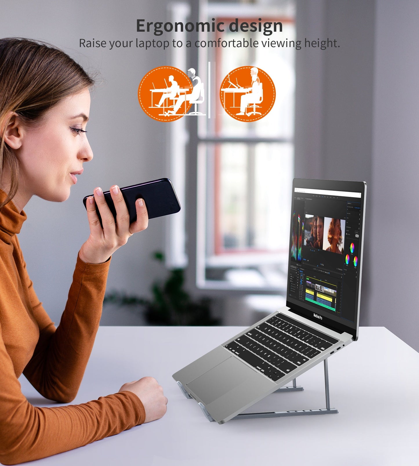 Foldable Laptop Stand – Adjustable, Portable Design, Grey