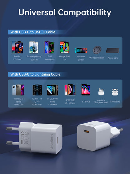20W GaN USB-C Wall Charger – Compact PD Fast Charging