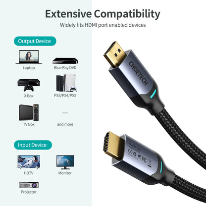 8K HDMI 2.1 Cable – 8K@60Hz, 48Gbps, 6.6ft Braided Cord