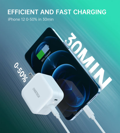 40W Dual USB‑C Wall Charger – 20W+20W PD, Foldable Plug