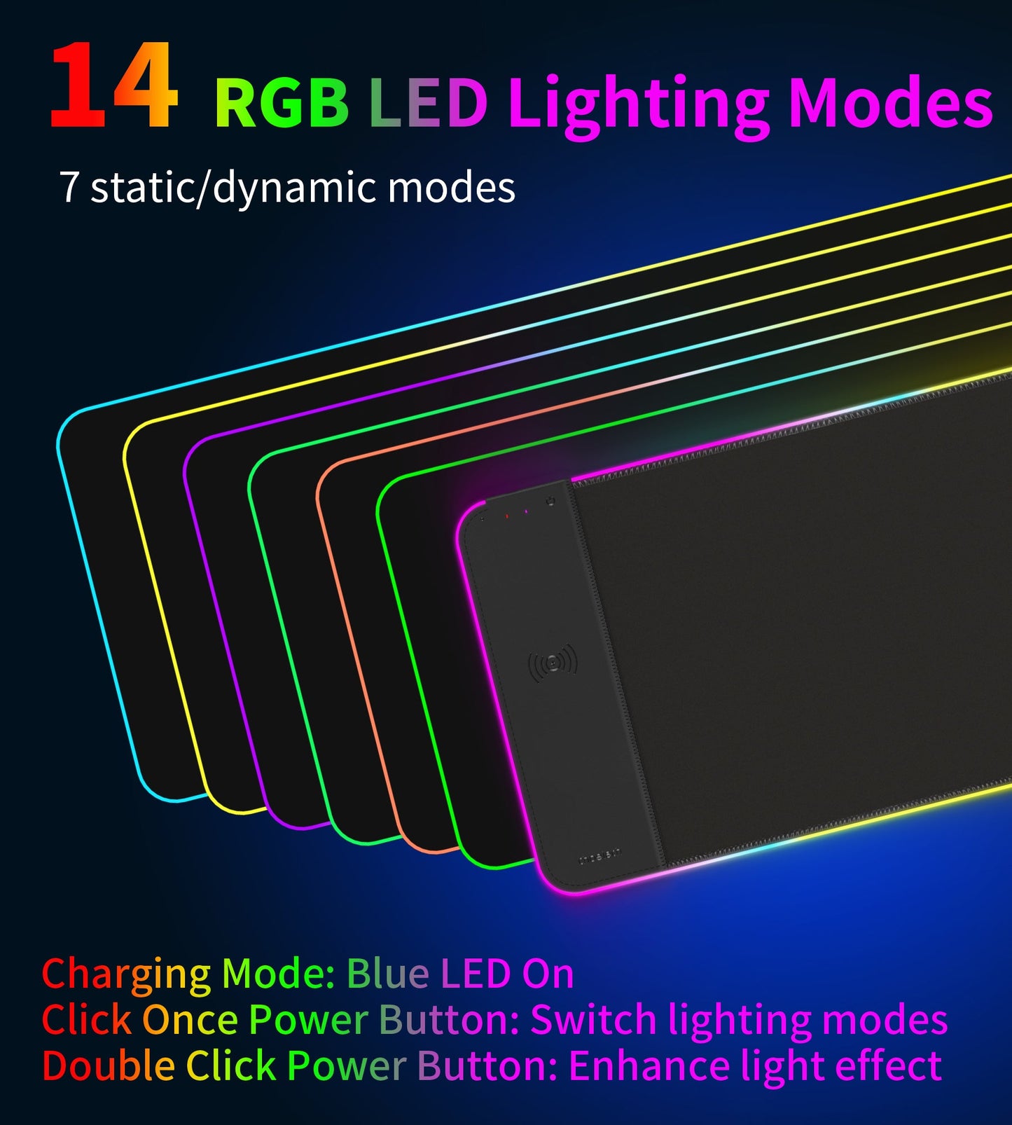 15W Wireless Charging Mouse Pad – RGB Lighting, Black