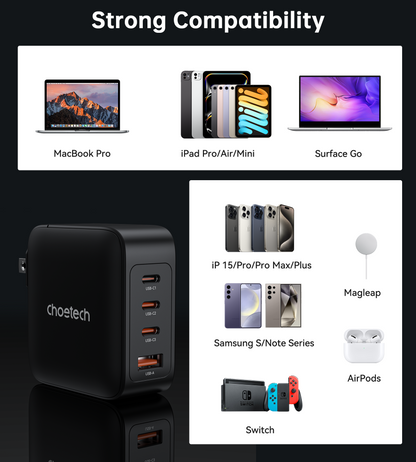 140W GaN Wall Charger – 3C1A with PD240W Cable, Black