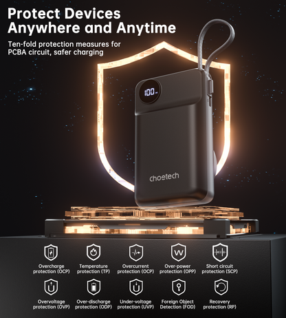 20000mAh Power Bank – LED Display, for Phone & Watch, Black