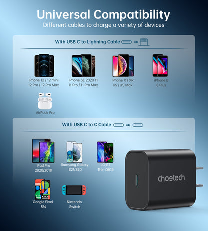 25W USB-C Charger – Fast Wall Adapter with 2m Cable