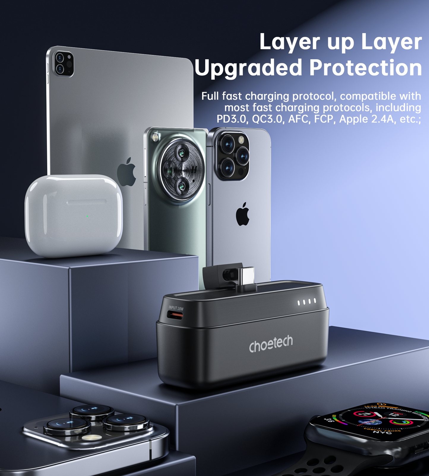 5000mAh Mini Power Bank – 20W PD with Type-C Plug, Black