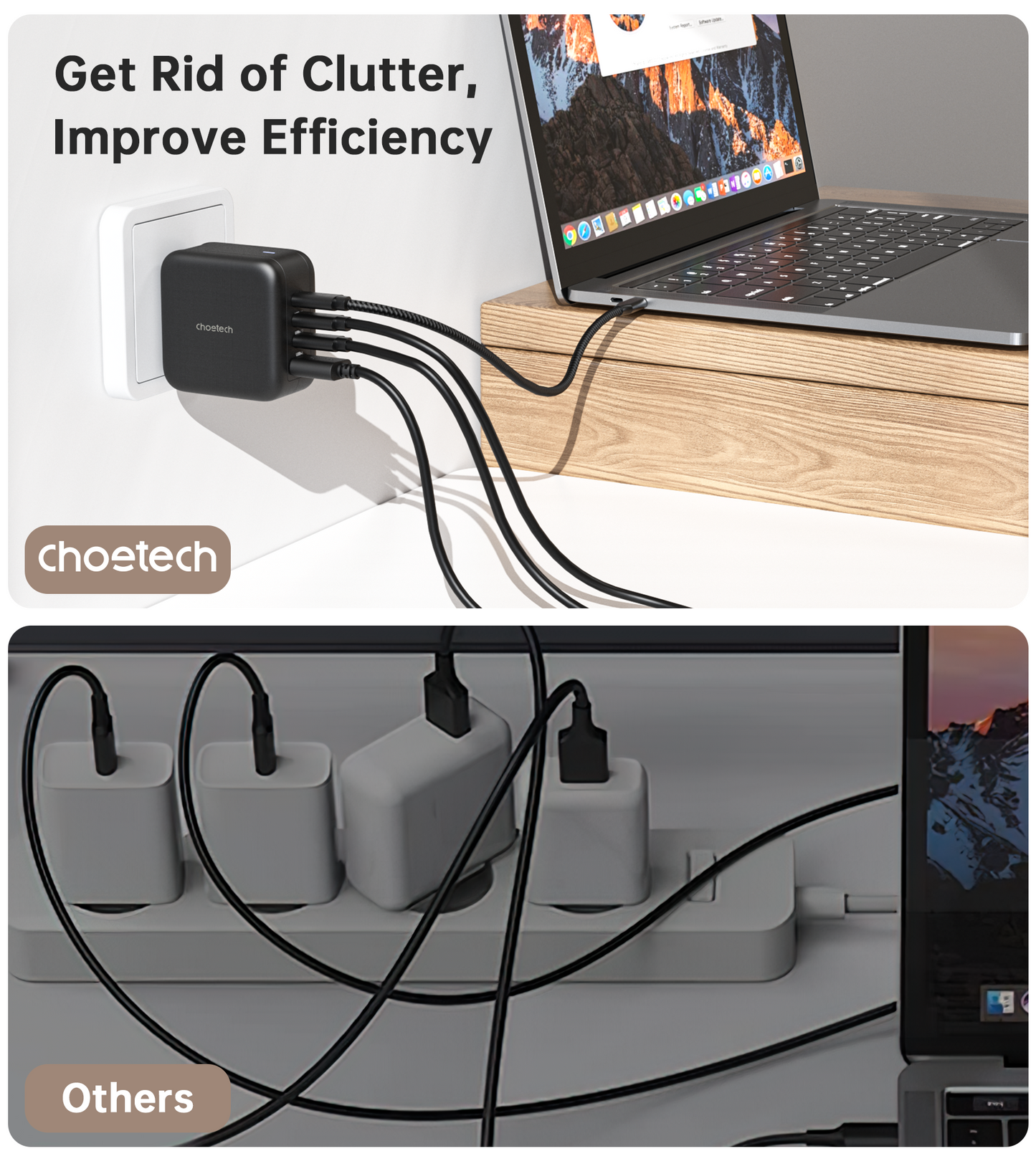 70W GaN Wall Charger – 3×USB‑C + USB‑A Fast Charging