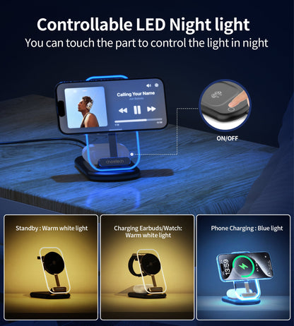 15W Foldable 3-in-1 Magnetic Wireless Charger – Black