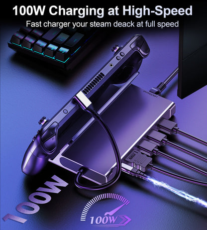 6-in-1 USB-C Dock – HDMI, PD, 3×USB-A, RJ45 for Steam Deck