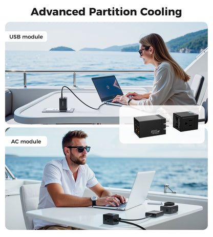 65W GaN Power Strip – 5-in-1 USB Charging Station, 4 Ports