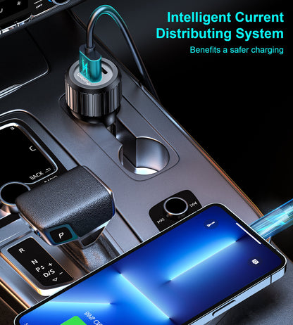 63W Car Charger – Dual USB-C 45W + USB-A 18W Output