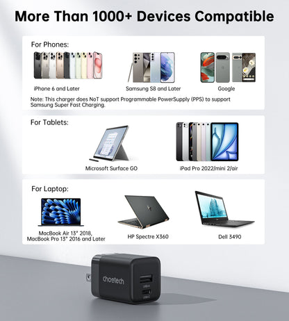 30W GaN Charger – Dual USB-C & A, for iPhone 16/15, US