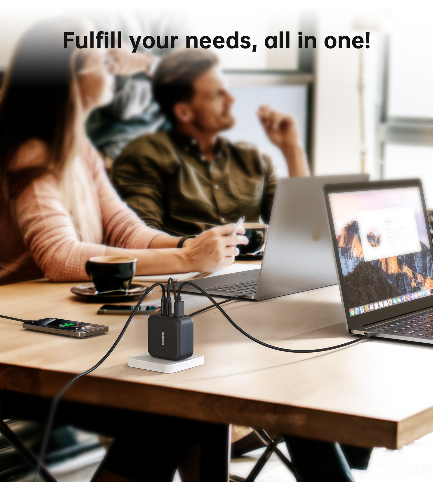 70W GaN Wall Charger – 3×USB‑C + USB‑A Fast Charging