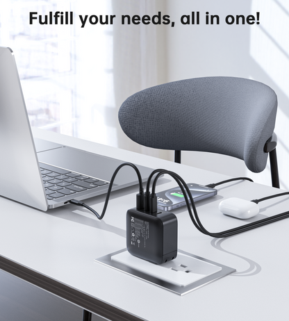 100W GaN Wall Charger – 3C1A USB Fast Charging, US Plug