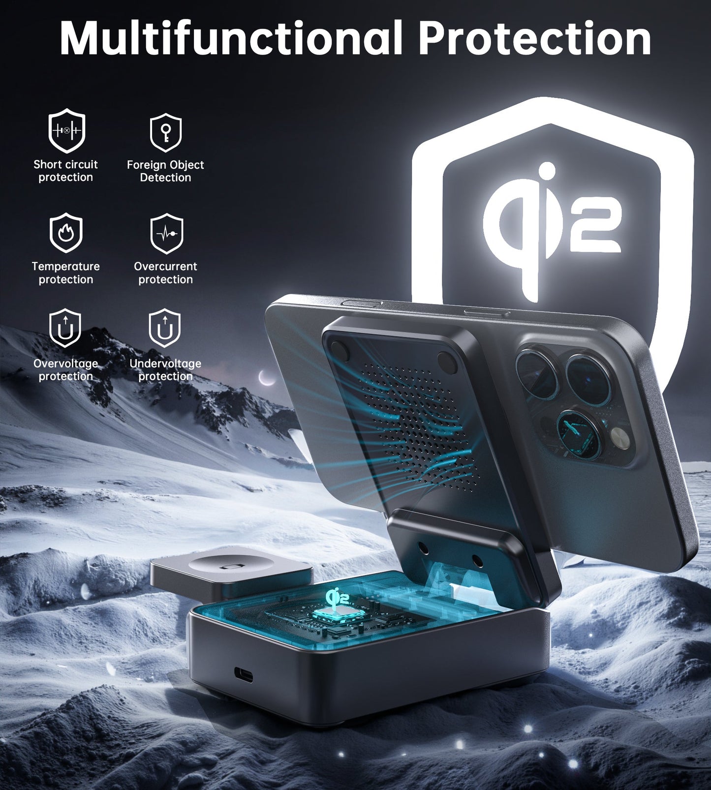 15W Qi2 Foldable 3-in-1 Magnetic Wireless Charger Black