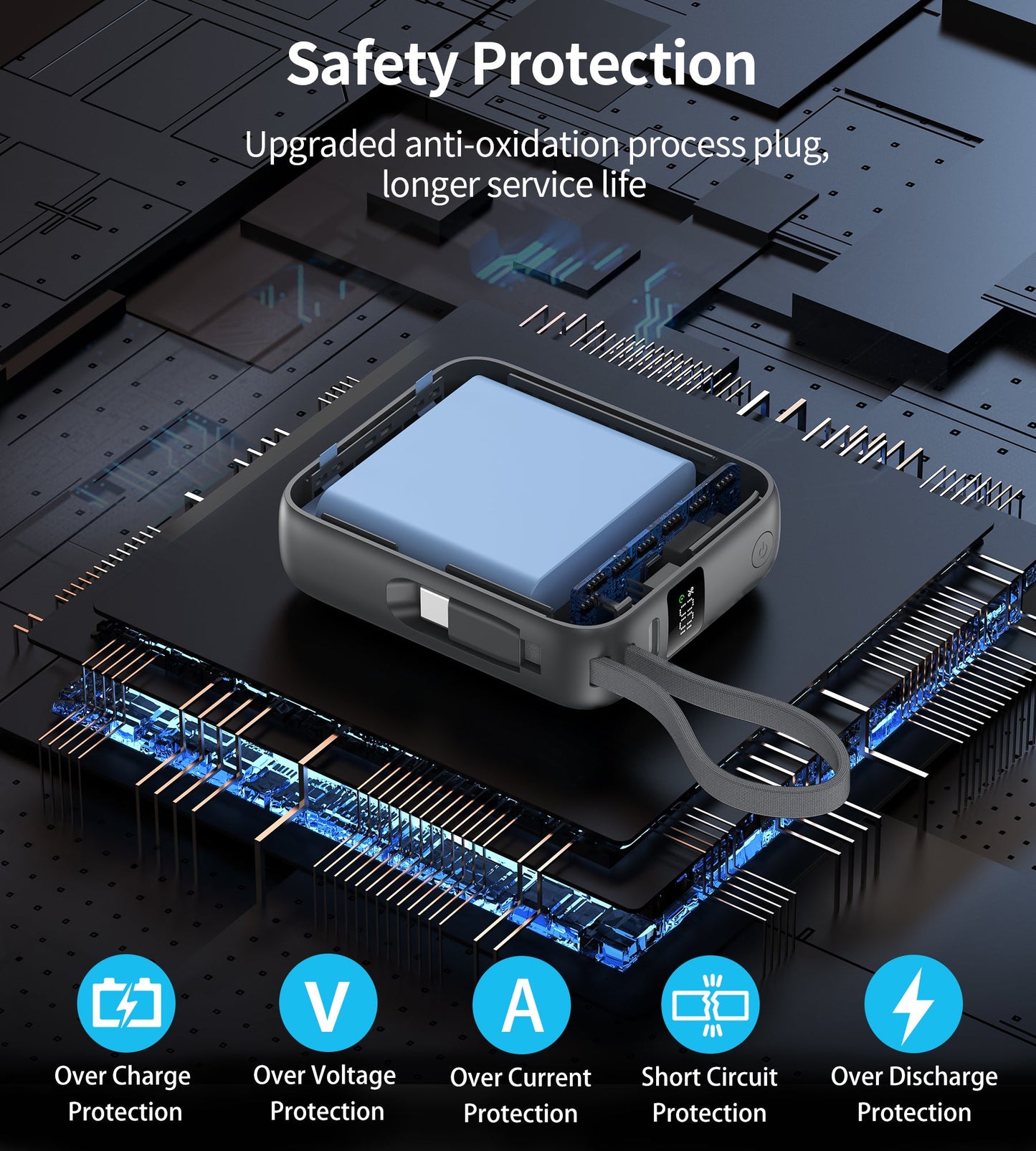 10000mAh Mini Power Bank – 35W with USB-C Cable, Grey