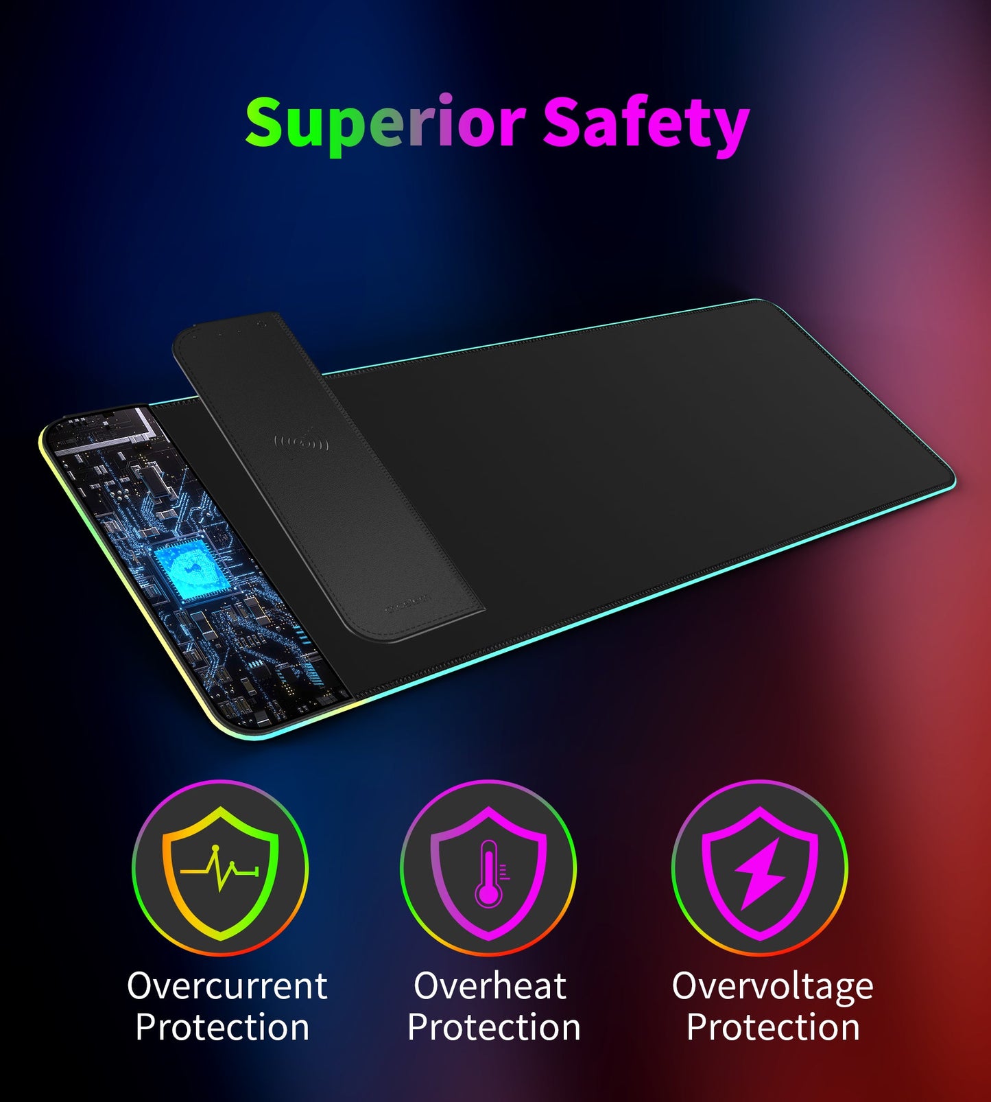 15W Wireless Charging Mouse Pad – RGB Lighting, Black