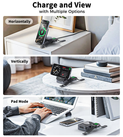15W Qi2 Foldable 3-in-1 Magnetic Wireless Charger Black