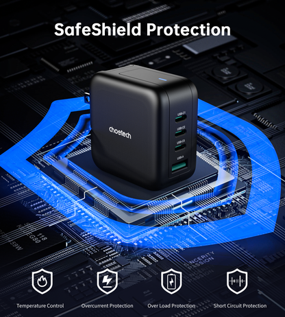 70W GaN Wall Charger – 3×USB-C + USB-A, US Plug