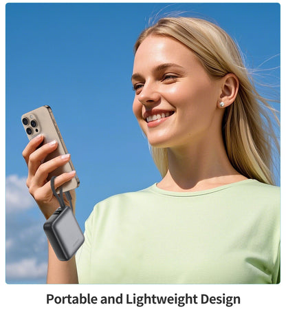 10000mAh Mini Power Bank – 35W with USB-C Cable, Grey