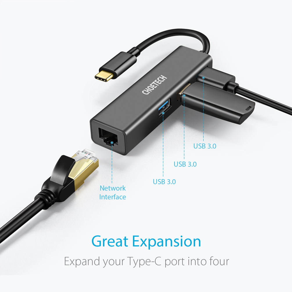 4-in-1 USB-C to RJ45 Adapter – Ethernet & Multiport Hub