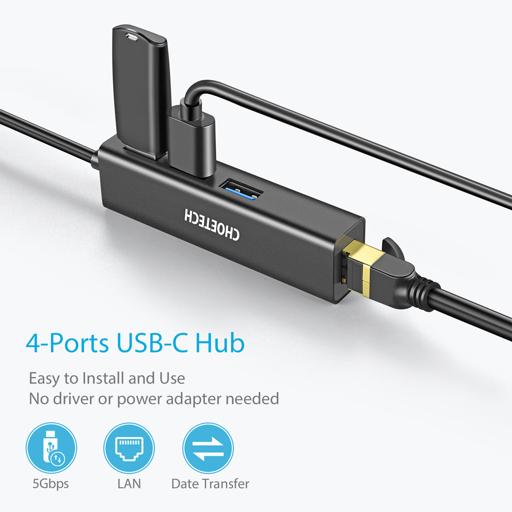 4-in-1 USB-C to RJ45 Adapter – Ethernet & Multiport Hub