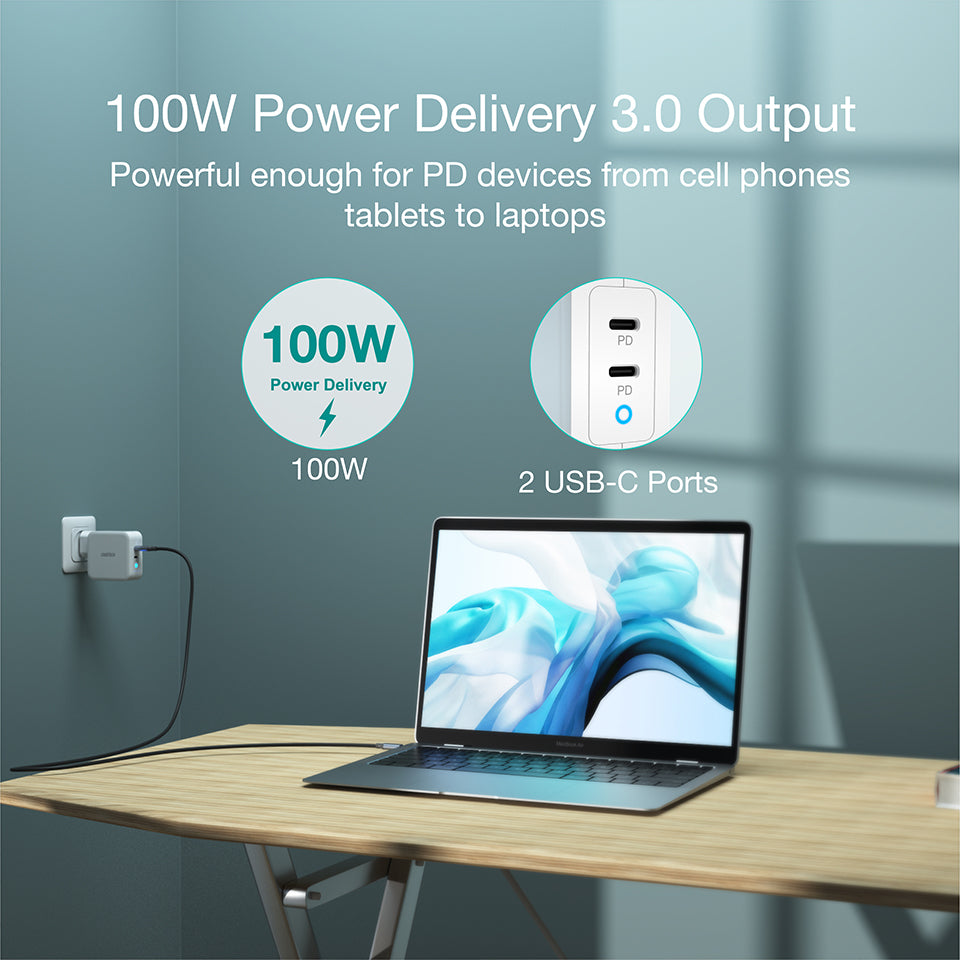 100W GaN USB C Charger – Dual Port Fast Charge for MacBook