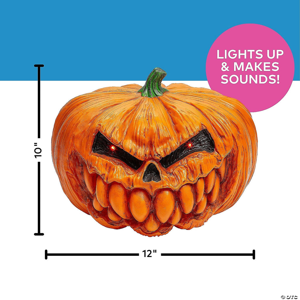 12" Light-Up Scary Plastic Pumpkin with Sound Halloween Tabletop Decoration