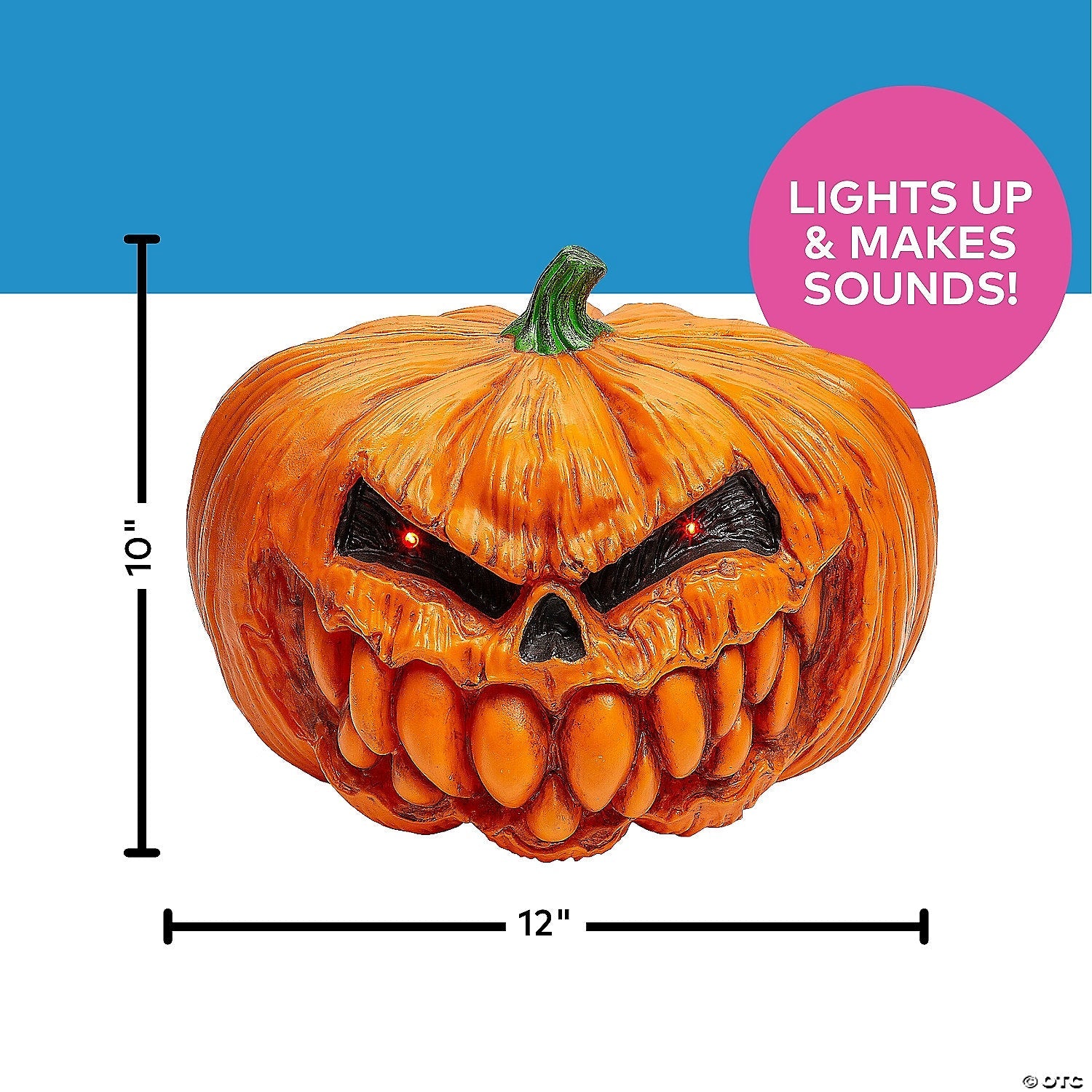 12" Light-Up Scary Plastic Pumpkin with Sound Halloween Tabletop Decoration