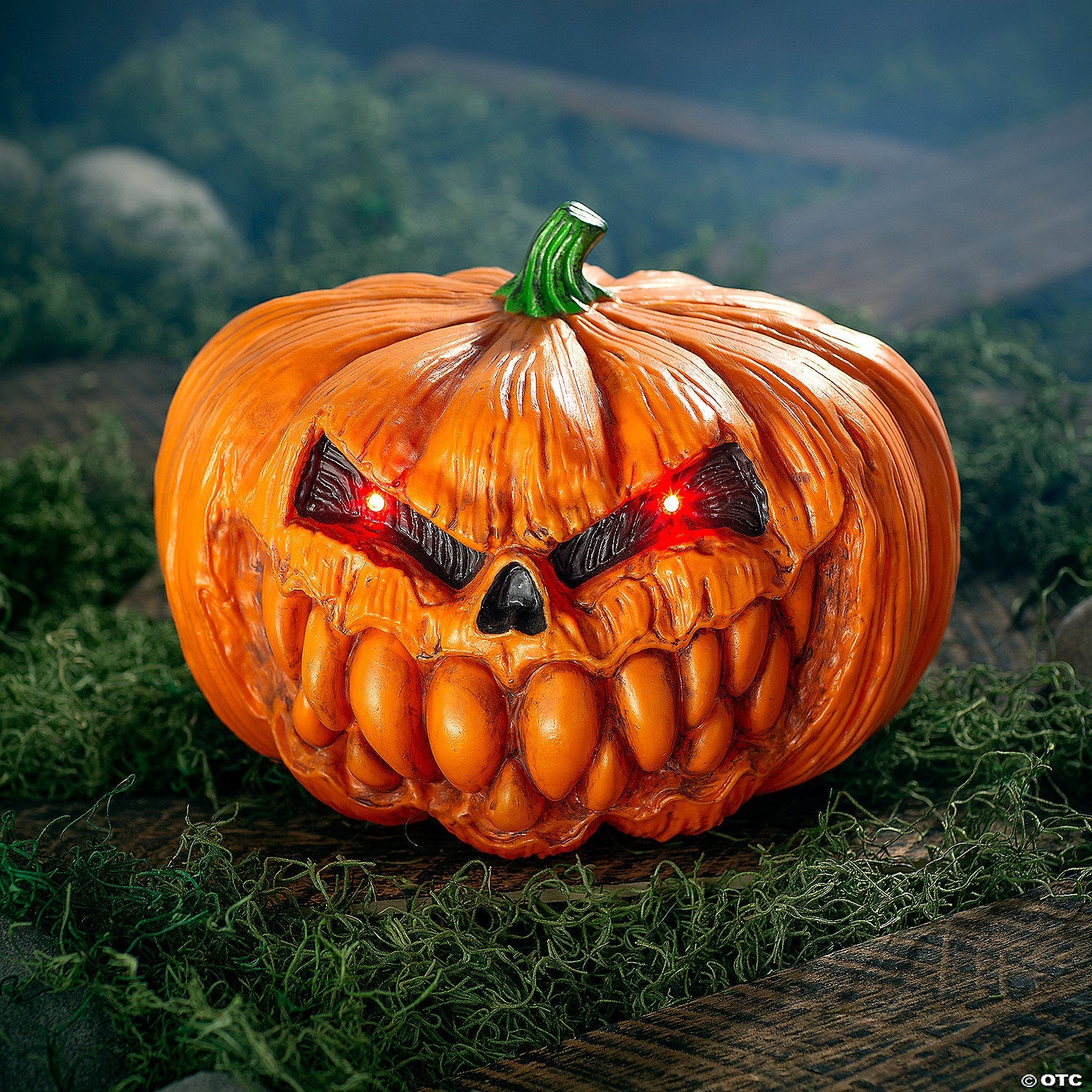 12" Light-Up Scary Plastic Pumpkin with Sound Halloween Tabletop Decoration