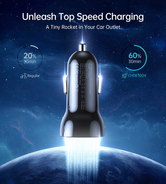 40W Dual USB-C Fast Car Charger – Compact & Efficient