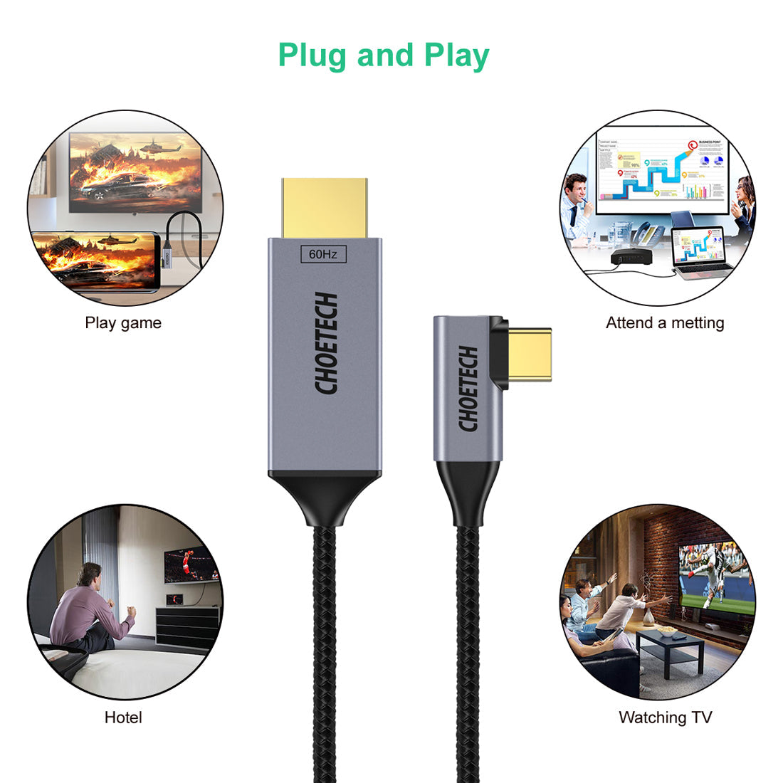 USB-C to HDMI Cable – 4K@60Hz, 6ft Braided Cord