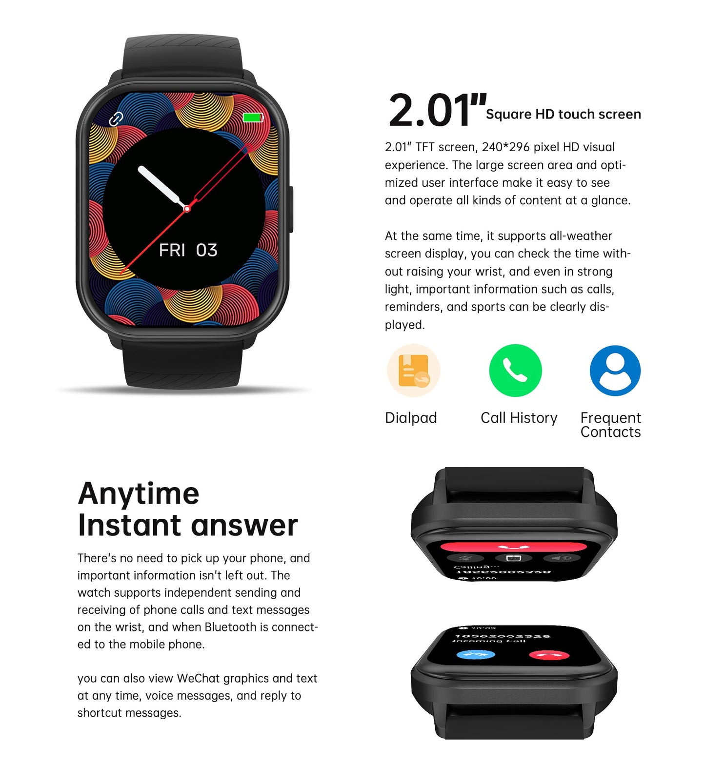 2.01" Smart Watch – Bluetooth Call, Fitness & Wellness