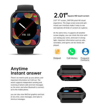2.01" Smart Watch – Bluetooth Call, Fitness & Wellness