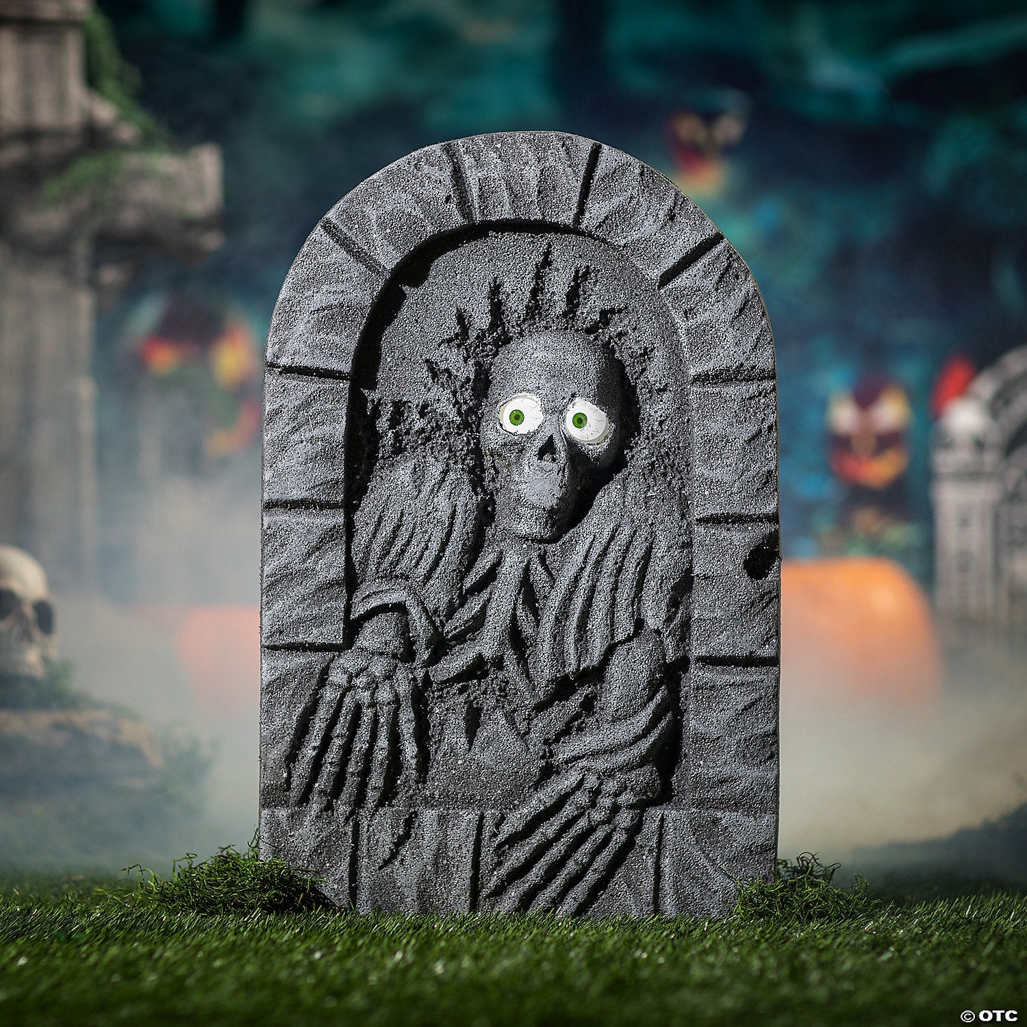 2 Ft. Gray Skeleton Tombstone with Moving Eyes Halloween Decoration