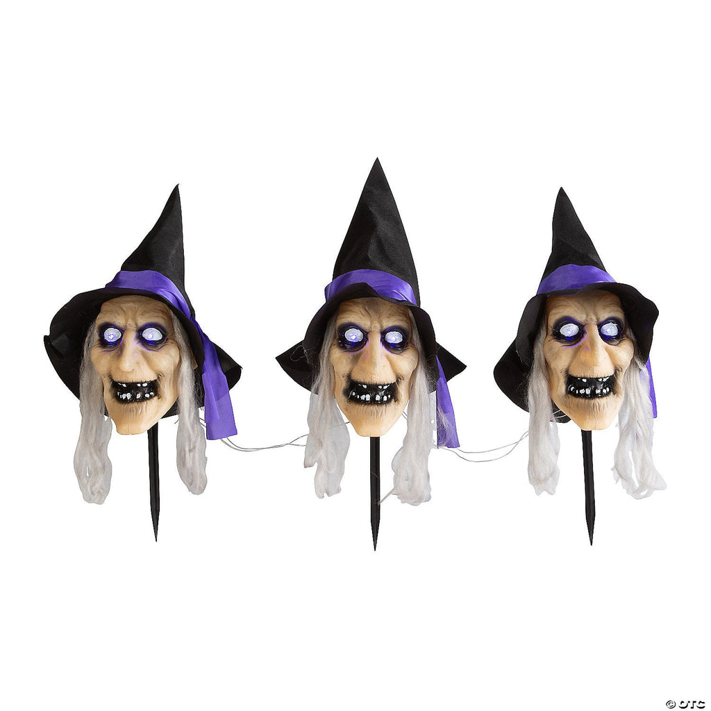 2 Ft. Light-Up Witch Head Yard Stake Halloween Decorations - 3 Pc.