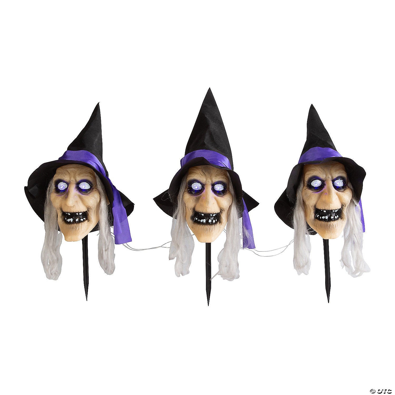 2 Ft. Light-Up Witch Head Yard Stake Halloween Decorations - 3 Pc.