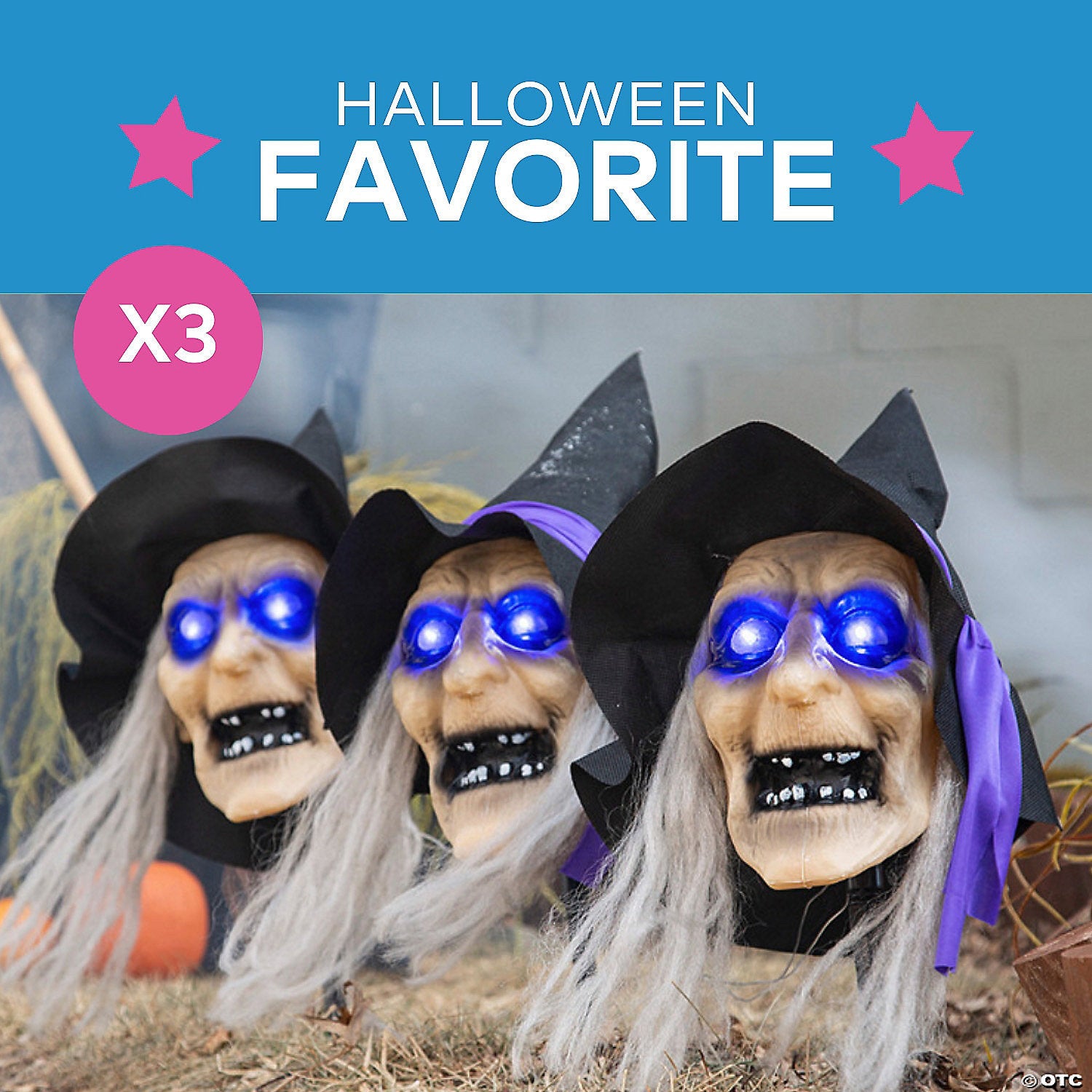 2 Ft. Light-Up Witch Head Yard Stake Halloween Decorations - 3 Pc.