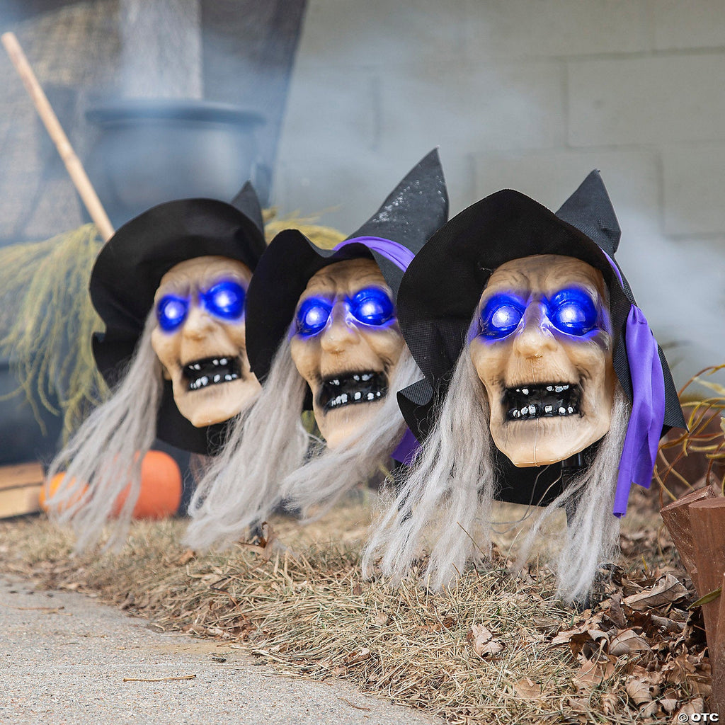 2 Ft. Light-Up Witch Head Yard Stake Halloween Decorations - 3 Pc.