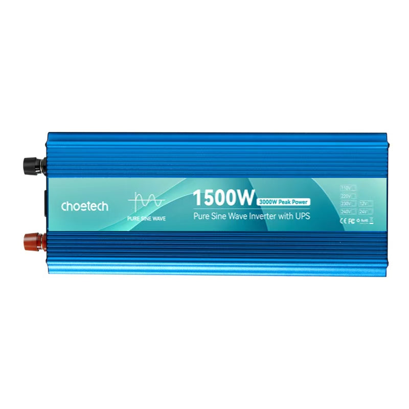 1500W Pure Sine Wave Inverter – 3000W Peak, Dual DC/AC